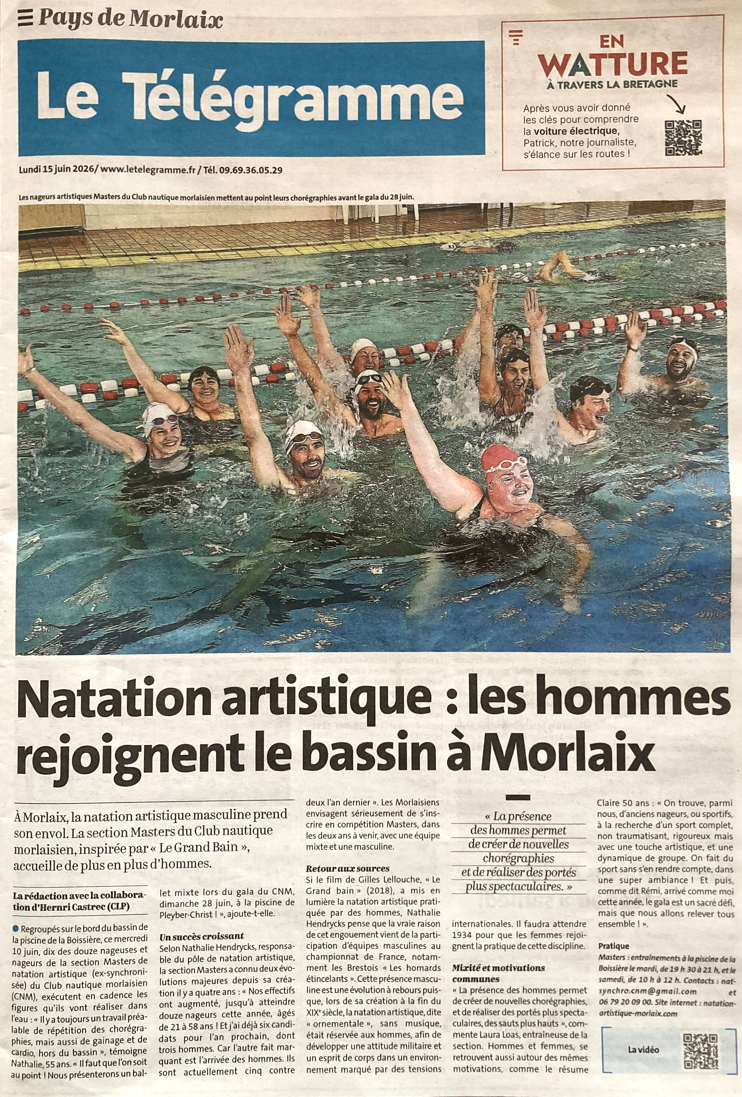 La section Masters à la une du Télégramme